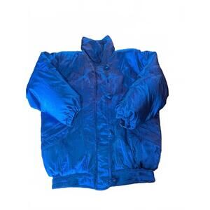 RTW Blue Nylon Down Feather Puffer Jacket Medium